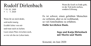 Traueranzeige von Rudolf Dirlenbach von Siegener Zeitung