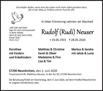 Traueranzeige von Rudolf Neuser von Siegener Zeitung