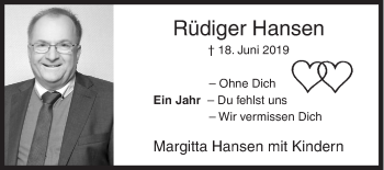 Traueranzeige von Rüdiger Hansen von Siegener Zeitung