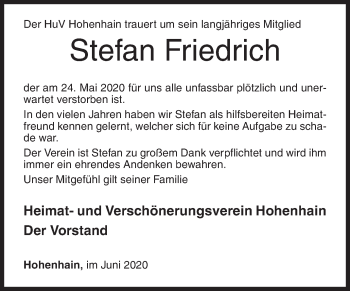Traueranzeige von Stefan Friedrich von Siegener Zeitung