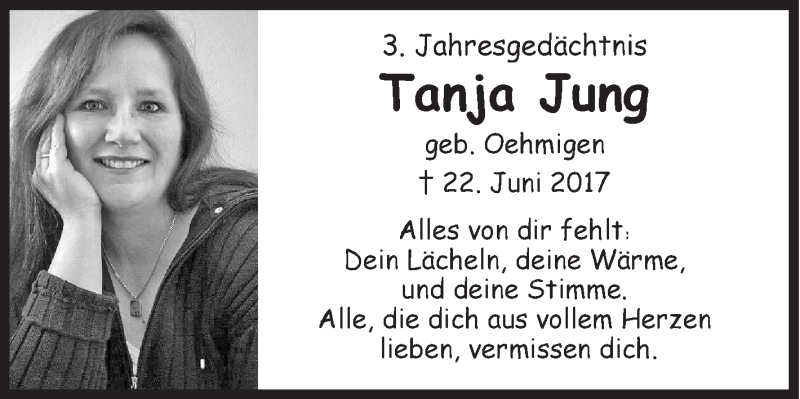  Traueranzeige für Tanja Jung vom 22.06.2020 aus Siegener Zeitung