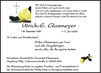 Traueranzeige von Ulrich-E. Glasmeyer von Siegener Zeitung