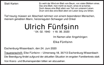 Traueranzeige von Ulrich Fünfsinn von Siegener Zeitung