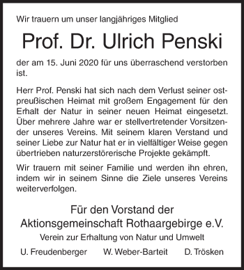 Traueranzeige von Ulrich Penski von Siegener Zeitung