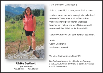 Traueranzeige von Ulrike Berthold von Siegener Zeitung