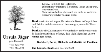 Traueranzeige von Ursula Jäger von Siegener Zeitung