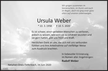Traueranzeige von Ursula Weber von Siegener Zeitung