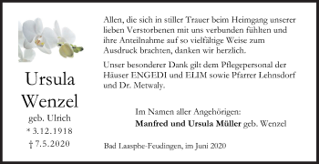 Traueranzeige von Ursula Wenzel von Siegener Zeitung