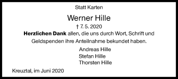 Traueranzeige von Werner Hille von Siegener Zeitung