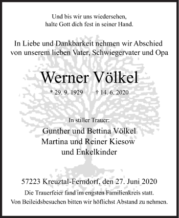 Traueranzeige von Werner Völkel von Siegener Zeitung