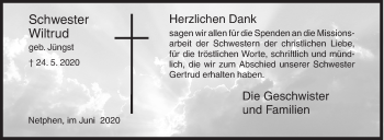 Traueranzeige von Wiltrud Jüngst von Siegener Zeitung