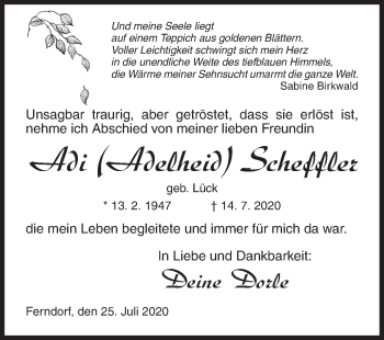 Traueranzeige von Adelheid Scheffler von Siegener Zeitung
