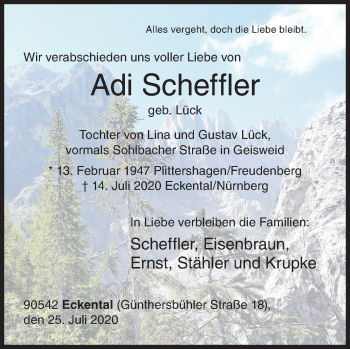 Traueranzeige von Adi Scheffler von Siegener Zeitung
