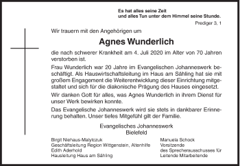 Traueranzeige von Agnes Wunderlich von Siegener Zeitung