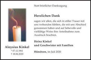 Traueranzeige von Aloysius Kinkel von Siegener Zeitung