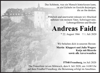 Traueranzeige von Andreas Faidt von Siegener Zeitung
