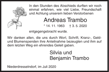 Traueranzeige von Andreas Trambo von Siegener Zeitung