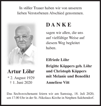 Traueranzeige von Artur Löhr von Siegener Zeitung