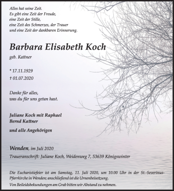 Traueranzeige von Barbara Elisabeth Koch von Siegener Zeitung