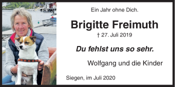 Traueranzeige von Brigitte Freimuth von Siegener Zeitung