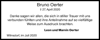 Traueranzeige von Bruno Oerter von Siegener Zeitung