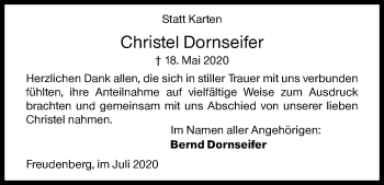 Traueranzeige von Christel Dornseifer von Siegener Zeitung