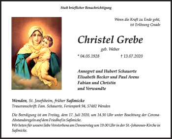Traueranzeige von Christel Grebe von Siegener Zeitung