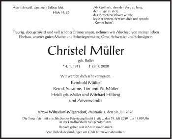 Traueranzeige von Christel Müller von Siegener Zeitung