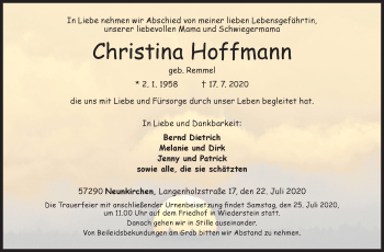 Traueranzeige von Christina Hoffmann von Siegener Zeitung