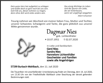Traueranzeige von Dagmar Nies von Siegener Zeitung