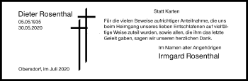 Traueranzeige von Dieter Rosenthal von Siegener Zeitung