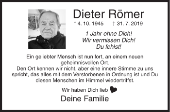 Traueranzeige von Dieter Römer von Siegener Zeitung