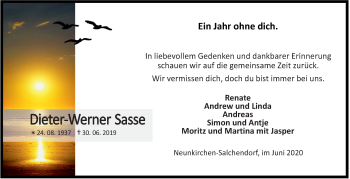 Traueranzeige von Dieter-Werner Sasse von Siegener Zeitung