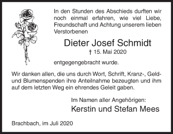 Traueranzeige von Dieter Josef Schmidt von Siegener Zeitung