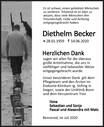 Traueranzeige von Diethelm Becker von Siegener Zeitung