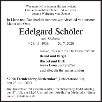 Traueranzeige von Edelgard Schöler von Siegener Zeitung