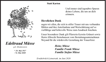 Traueranzeige von Edeltraud Müsse von Siegener Zeitung