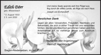 Traueranzeige von Edith Dörr von Siegener Zeitung