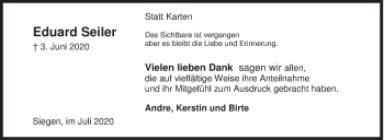 Traueranzeige von Eduard Seiler von Siegener Zeitung