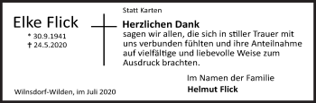 Traueranzeige von Elke Flick von Siegener Zeitung