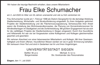 Traueranzeige von Elke Schumacher von Siegener Zeitung