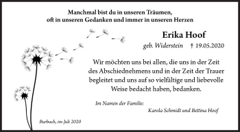 Traueranzeige von Erika Hoof von Siegener Zeitung