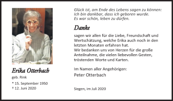 Traueranzeige von Erika Otterbach von Siegener Zeitung