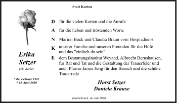 Traueranzeige von Erika Setzer von Siegener Zeitung