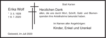 Traueranzeige von Erika Wolf von Siegener Zeitung