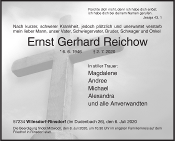 Traueranzeige von Ernst Gerhard Reichow von Siegener Zeitung