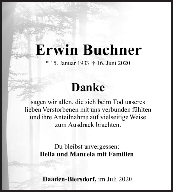 Traueranzeige von Erwin Buchner von Siegener Zeitung