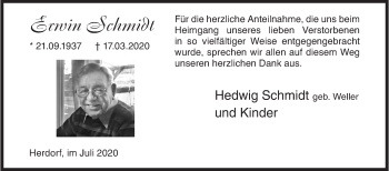 Traueranzeige von Erwin Schmidt von Siegener Zeitung
