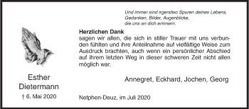 Traueranzeige von Esther Dietermann von Siegener Zeitung