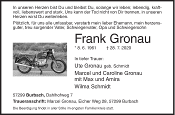 Traueranzeige von Frank Gronau von Siegener Zeitung